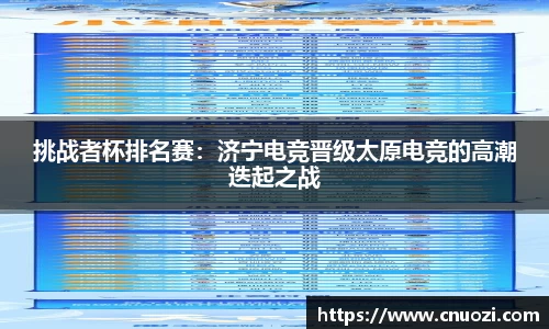 挑战者杯排名赛：济宁电竞晋级太原电竞的高潮迭起之战